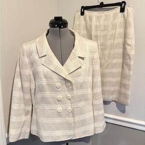 Le Suit/ Ann Taylor 2-Piece Size 8 Jacket Skirt Suit Set Ivory Mix Lined